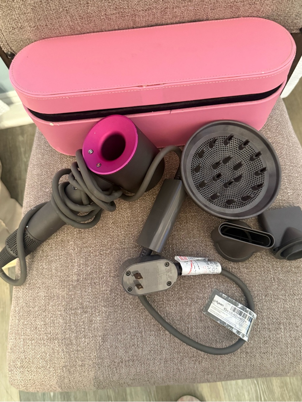 Dyson Hair Dryer Set in Gray and Pink with Travel Case